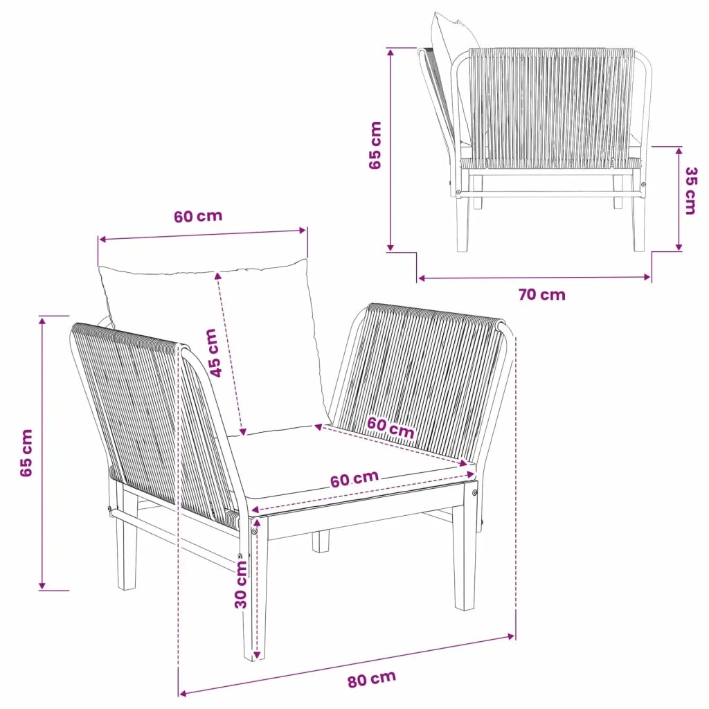Sedia da giardino con cuscini Legno massiccio di acacia e corda 42022079