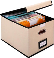 Cassetta di archiviazione in tessuto pieghevole con coperchio e foro per etichetta - Organizzatore sovrapposto per lettere e cartelle - Adatto per ufficio o casa