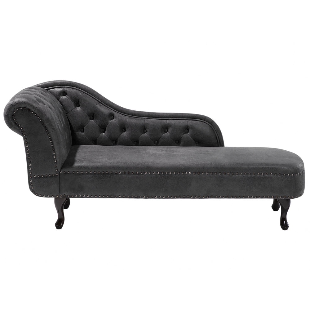Chaise longue grigia con bottoni in finta pelle scamosciata moderna
