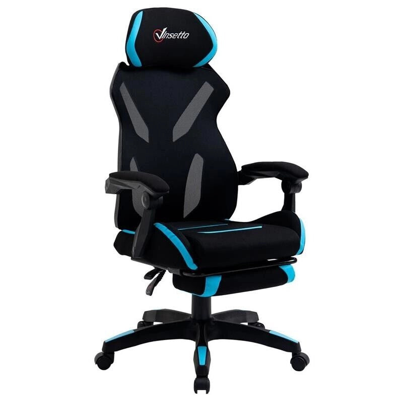 POLTRONA DA GAMING GIREVOLE 70.5 X 70 X 113-121CM TESSUTO NERO E AZZURRO
