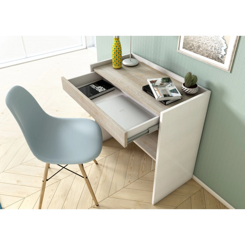 Scrivania home office 80x40 con cassetto e ripiano estensibile piano rovere bianco - Terraneo