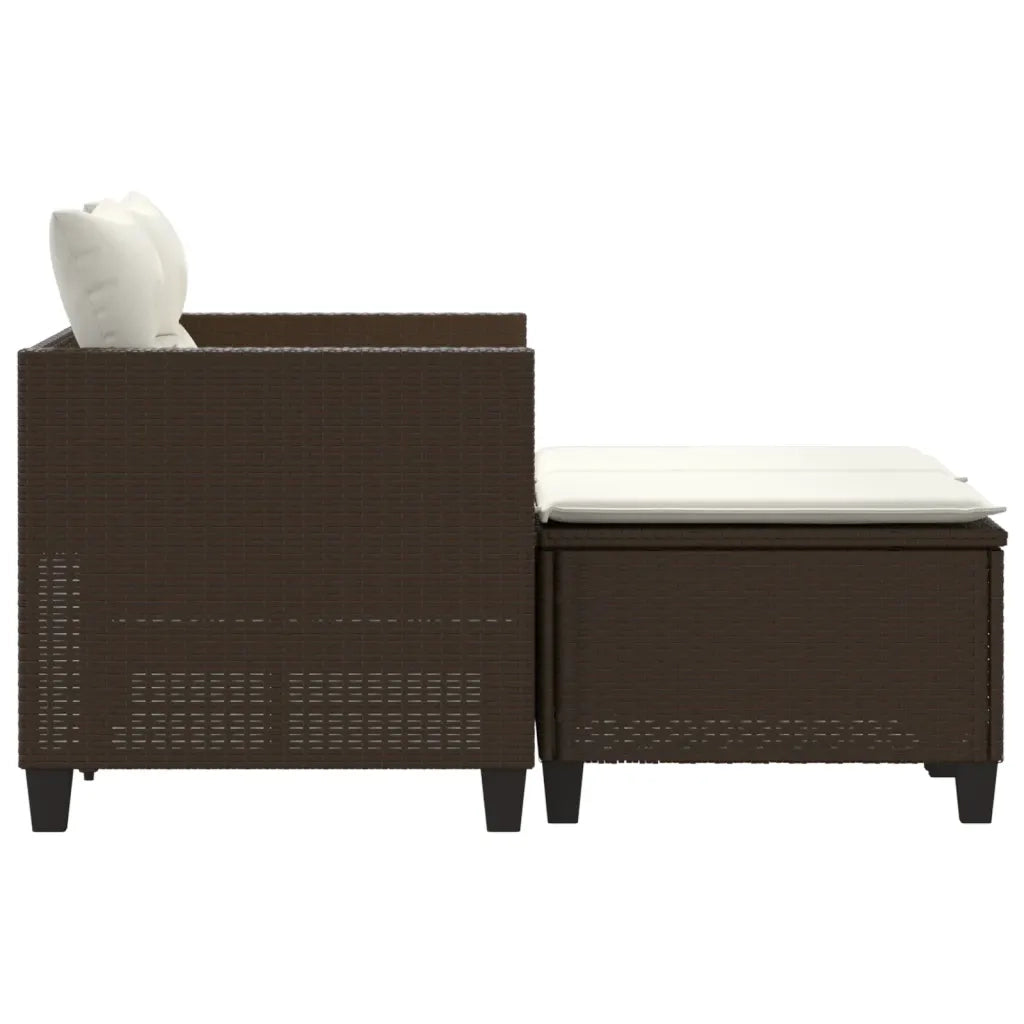 Divano da Giardino 2 Posti con Sgabelli-Sofa da Giardino-Divano da esterno Marrone in Polyrattan