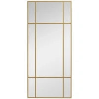 Specchio da Parete Stile Finestra con Montaggio Verticale e Orizzontale, 110x50cm, Oro