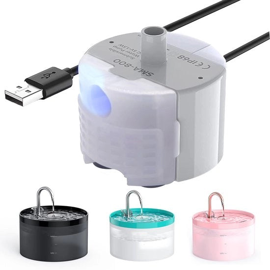 Pompa per fonte per gatti, pompa per fonte per gatti silenziosa (≤30dB), lampada LED integrata, impermeabile IP68, consumo energetico basso (1,5W), adatto per H1