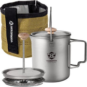 Filtro a stantuffo in titanio per campeggio - 750 ml - Leggero e portatile - Grande capacità - Servizio da campeggio all'aperto