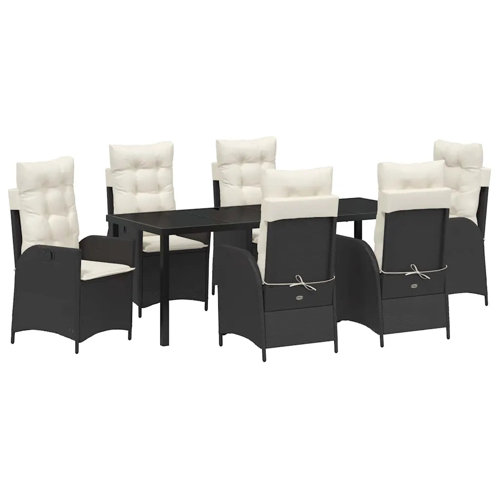 Set da Pranzo per Giardino con cuscino 7 pcs Nero polyrattan 3380482