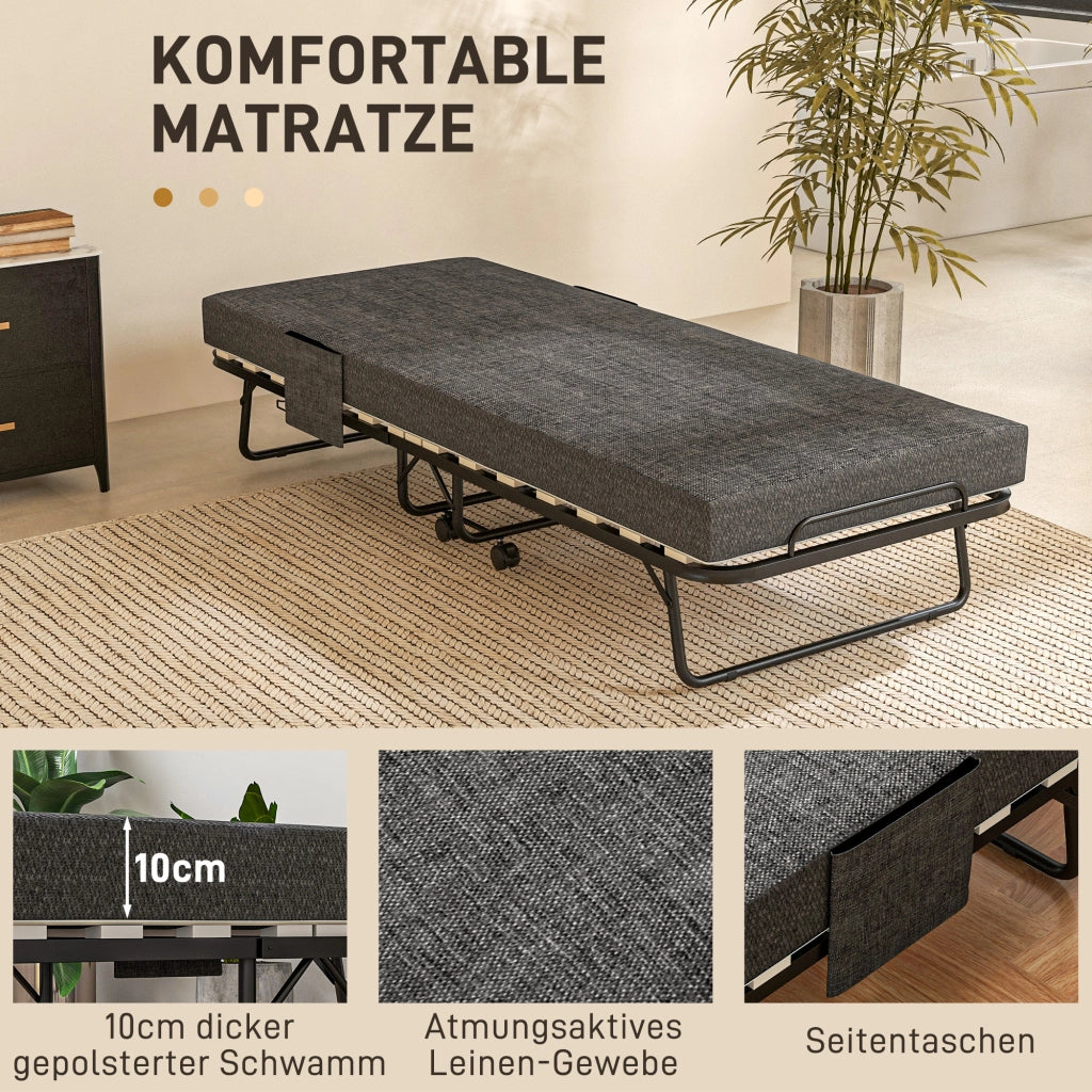 Letto pieghevole con materasso ¨C zephmum ¨C 190x80x42 cm, metallo, grigio scuro
