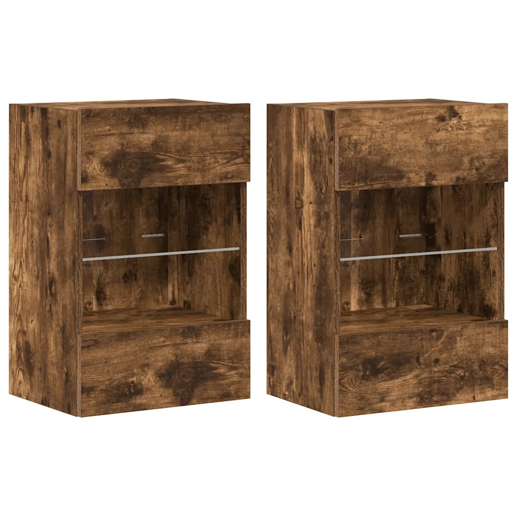 Mobili da parete con luci LED per TV 2pz | Armadietto TV | Mobile Porta TV Rovere Fumo 40x30x60,5 cm