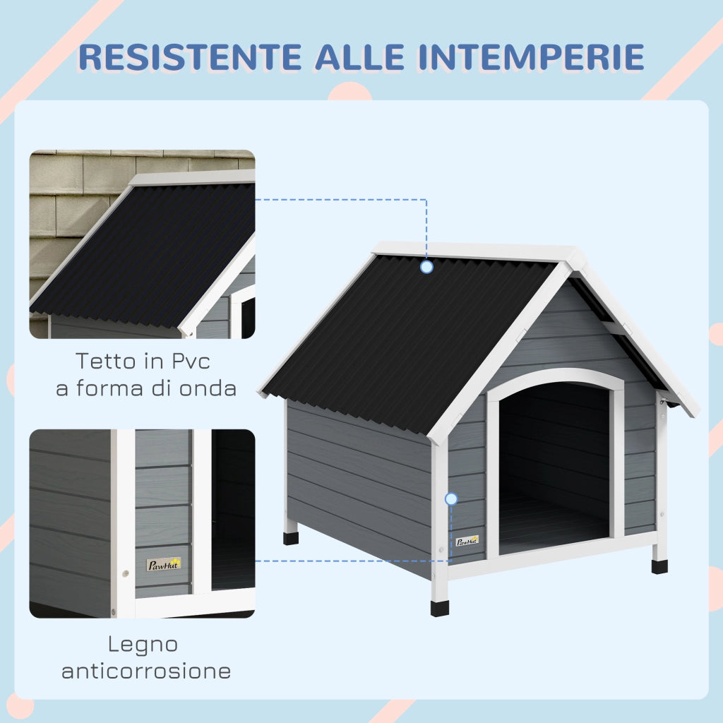Casetta per Cani in Legno da Esterno con Pavimento Rimovibile ¨C zephmum ¨C Grigio 84x99x87cm