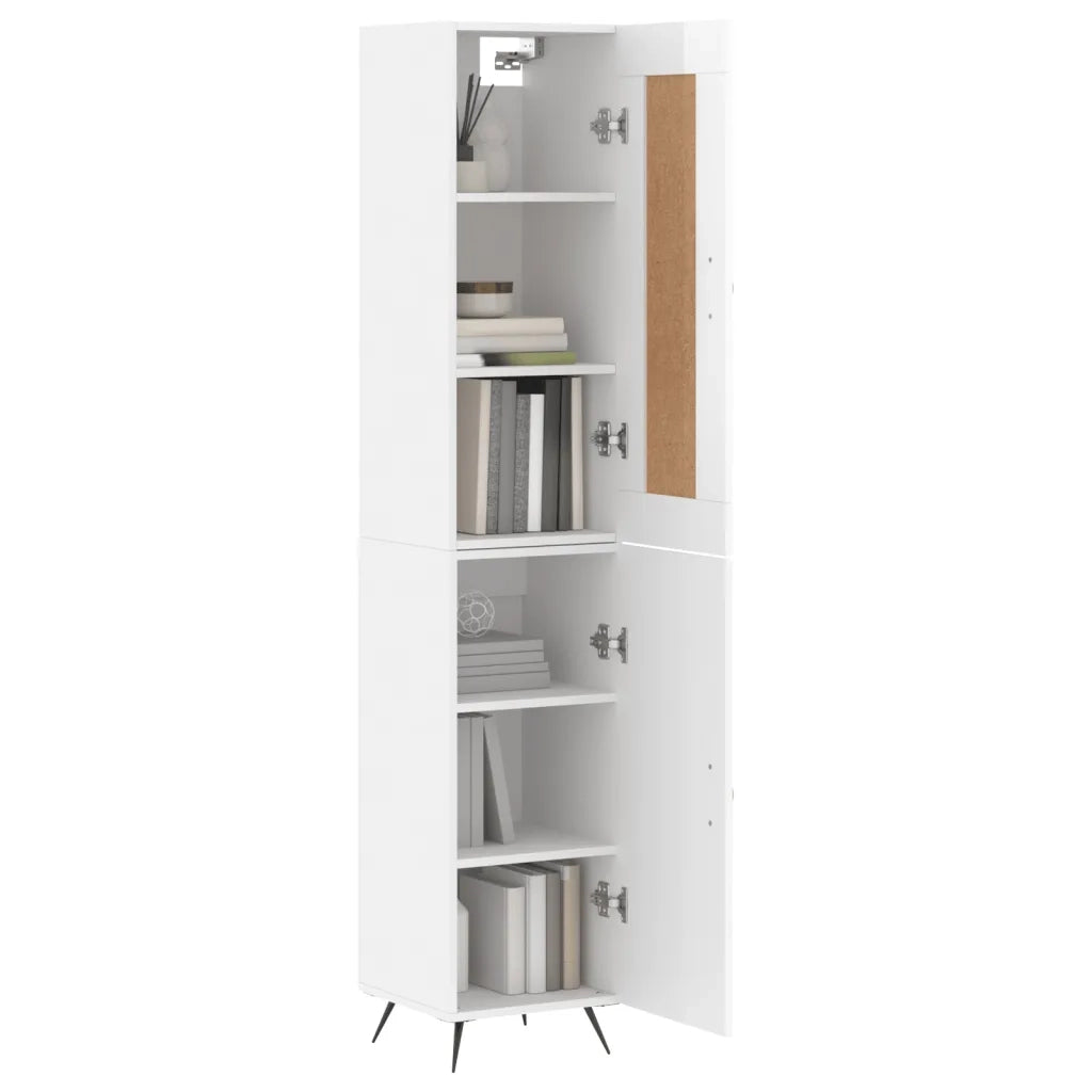 Credenza | Madia | Buffet da pranzo | Armadio da pranzo 34,5x34x180 cm in Legno Multistrato Bianco Lucido