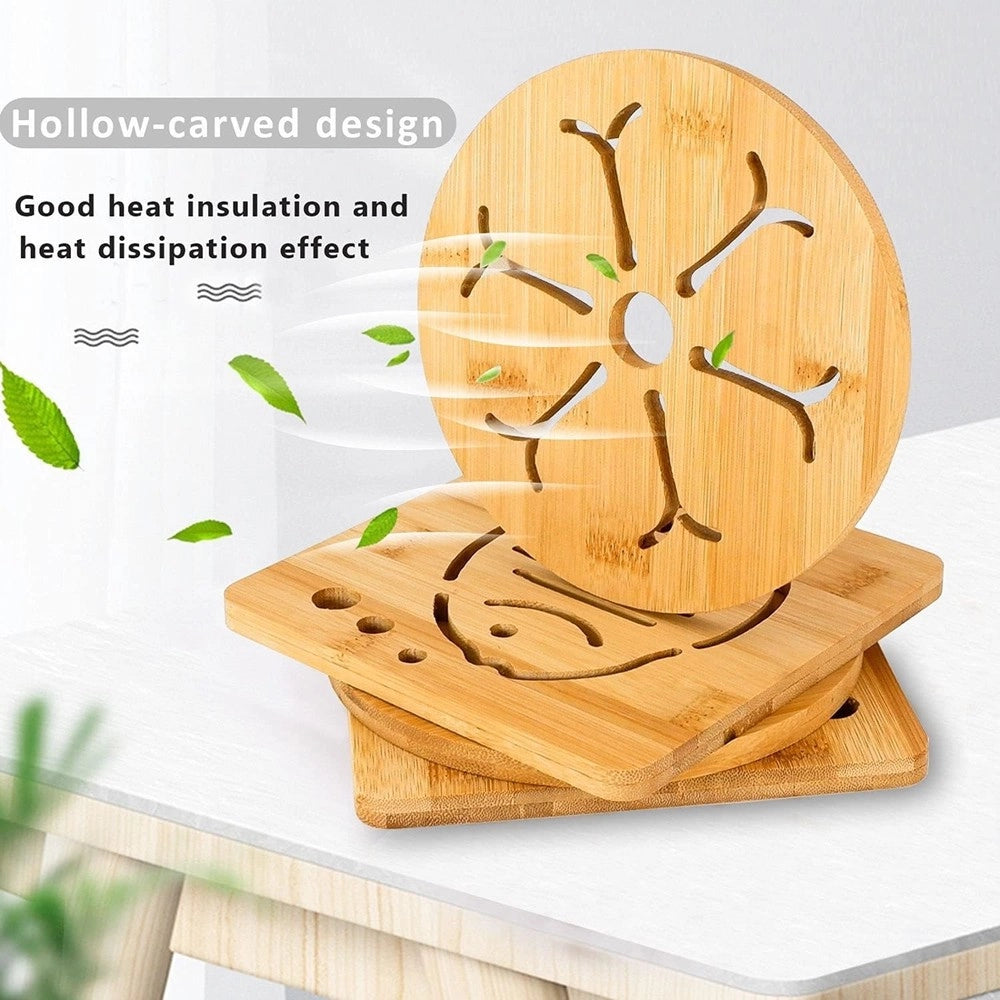 Trade Shop - Set 5pz Sottopentola In Bambu Naturale Antiscivolo Per Cucina Pentole Padelle 16cm -