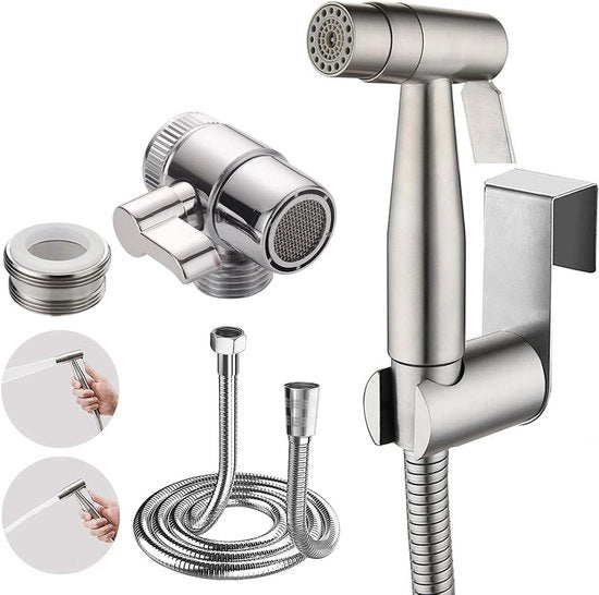 Bidet a Doppia Funzione con Dispensatore e Slang da 150cm - Montaggio su Toilette o Parete