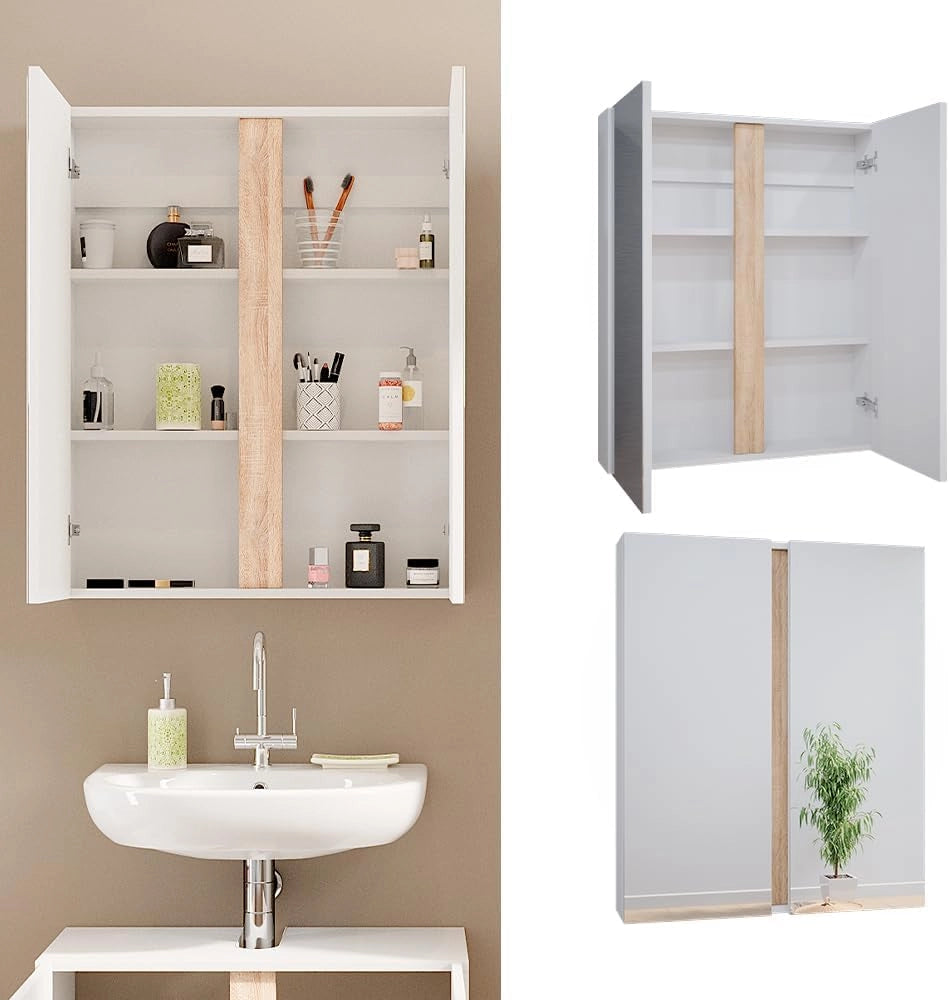 Specchio contenitore bagno Gloria, Bianco, 70.4 x 84 cm con 2 porte, con apertura per sifone e compatibile con la serie Gloria