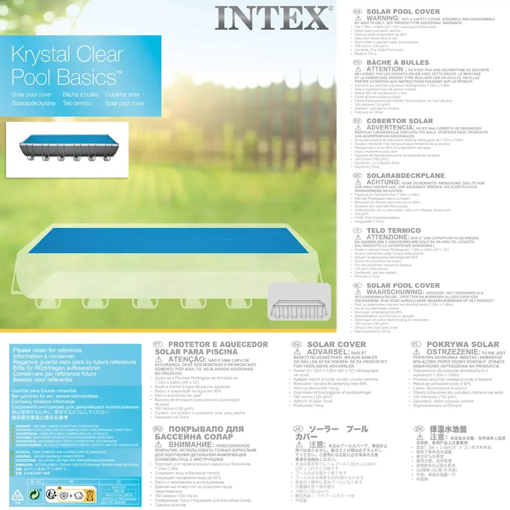 INTEX Copertura Solare per Piscina Blu 716x346 cm in Polietilene 93303
