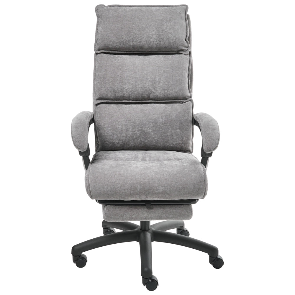 Sedia professionale per ufficio con rivestimento in ciniglia grigio Base girevole con poggiapiedi Schienale inclinabile