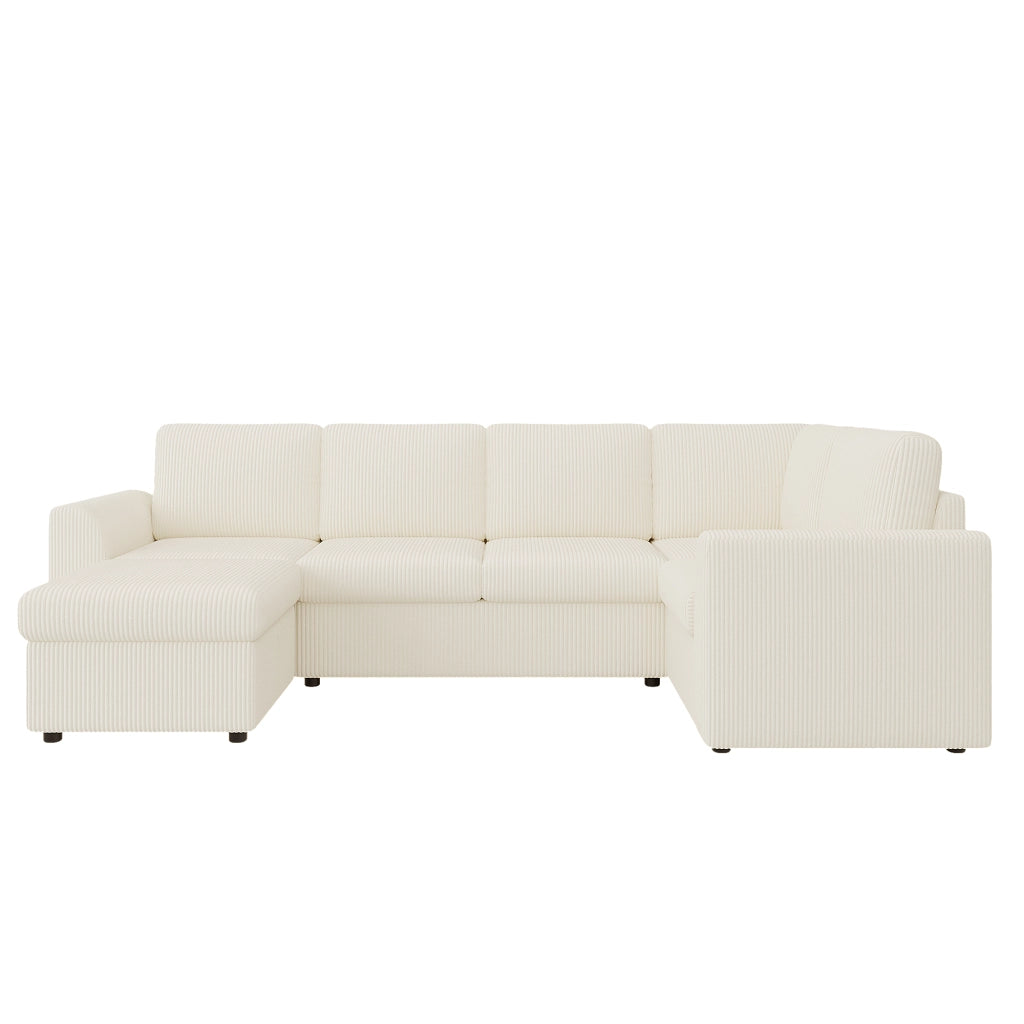 Divano Angolare con Poggiapiedi ¨C MINIMAL ¨C Velluto a Coste Beige, 282x85x153 cm
