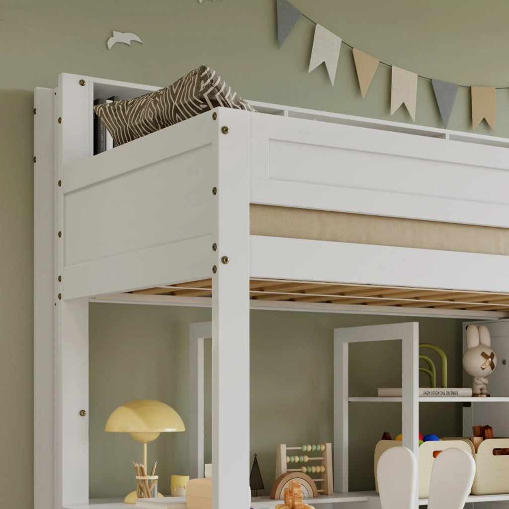 LETTO A CASTELLO con tavolo e armadio 90x200 cm bianco