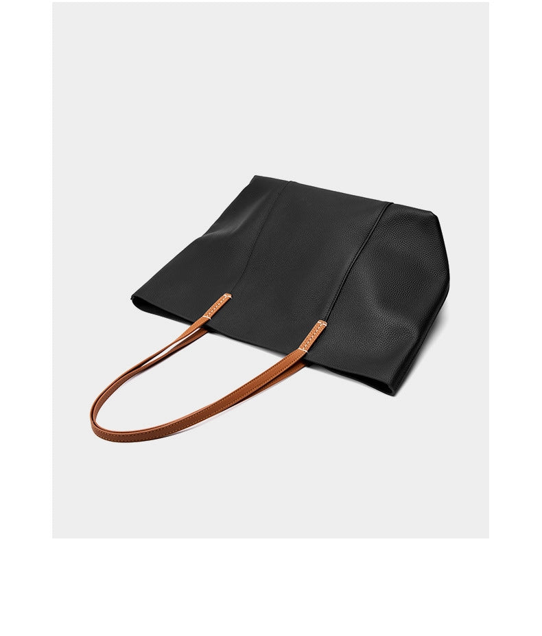 Borsa a mano grande da donna in vera pelle, colore nero, ideale per il tempo libero.