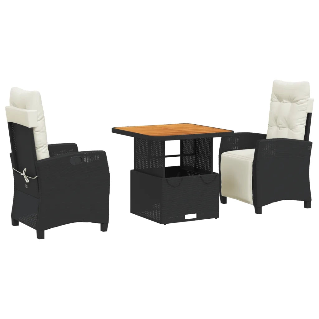Set da Pranzo da Giardino 3 pz | Set Salotto da Giardino con Cuscini Nero in Polyrattan