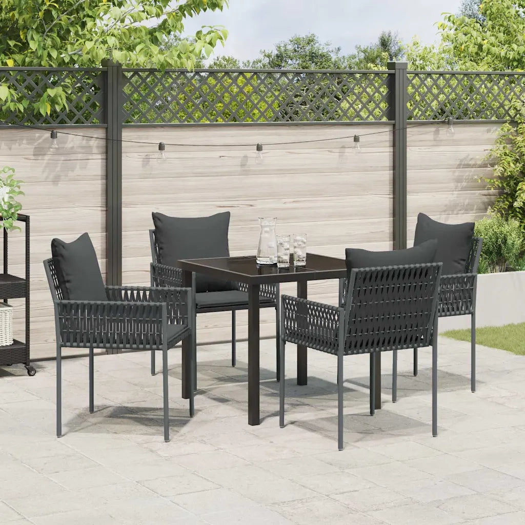 Set da Pranzo per Giardino 5 pcs Nero e Grigio Rattan in PE 3379101