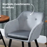 Set di 2 Sedie per Sala da Pranzo con Braccioli Imbottite e in Velluto, 54x56x74cm, Grigio