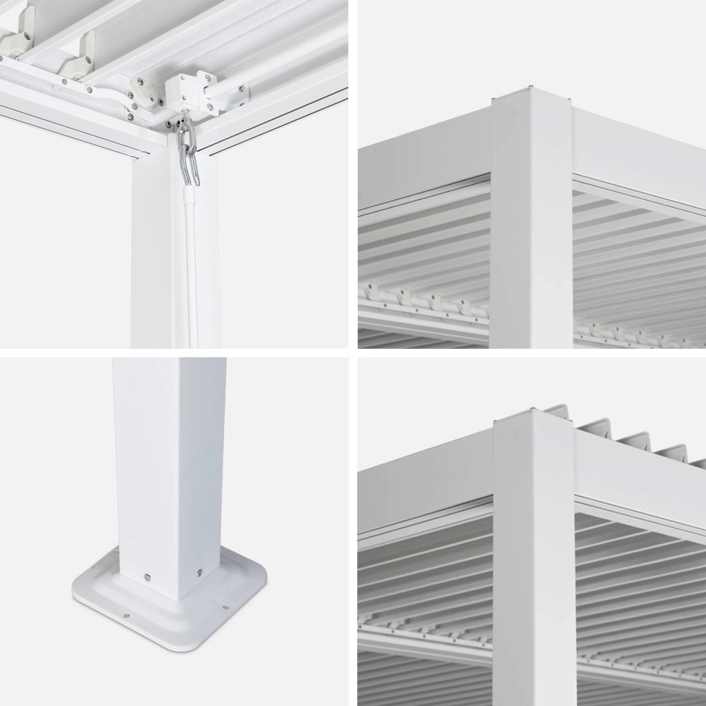 Pergola bioclimatica 3x3m in alluminio e acciaio, lamelle orientabili,
