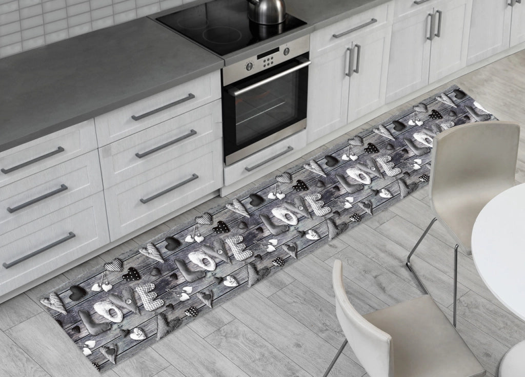 Tappeto Passatoia Antiscivolo Con Stampa Digitale Dis. Love Grigio - 50x500 - Love Grigio