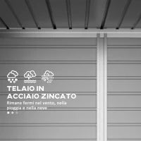 Capanno Porta Attrezzi con Chiavistello, in Acciaio Zincato, 249x121x183 cm, Grigio