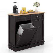 Armadio per Rifiuti da Cucina con Apertura a Ribalta, Mobile per Biancheria Autonomo con Piano in Legno di Gomma, Supporto per Cestino Nascosto, Ripiano Regolabile (Marrone)