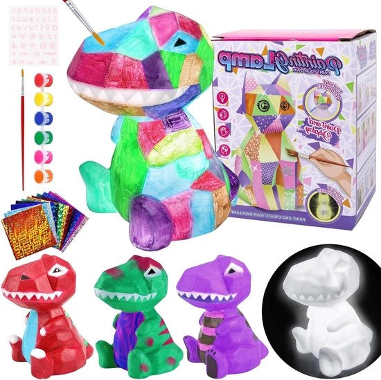 Scheda di Lavoro Creativo con Lampada LED Dinosauro - Set di Sfumature per Bambini di 4-8 anni