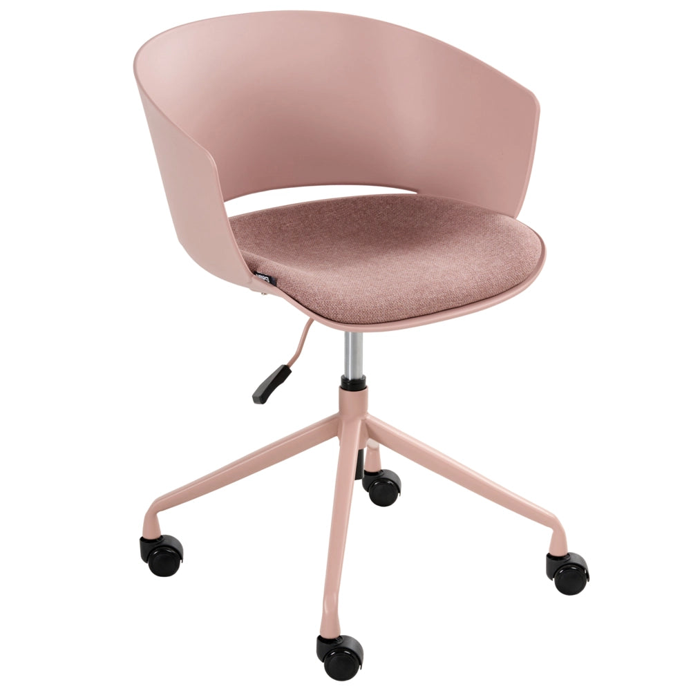 Sedia da ufficio con seduta in tessuto rosa girevole, per scrivania regolabile in altezza