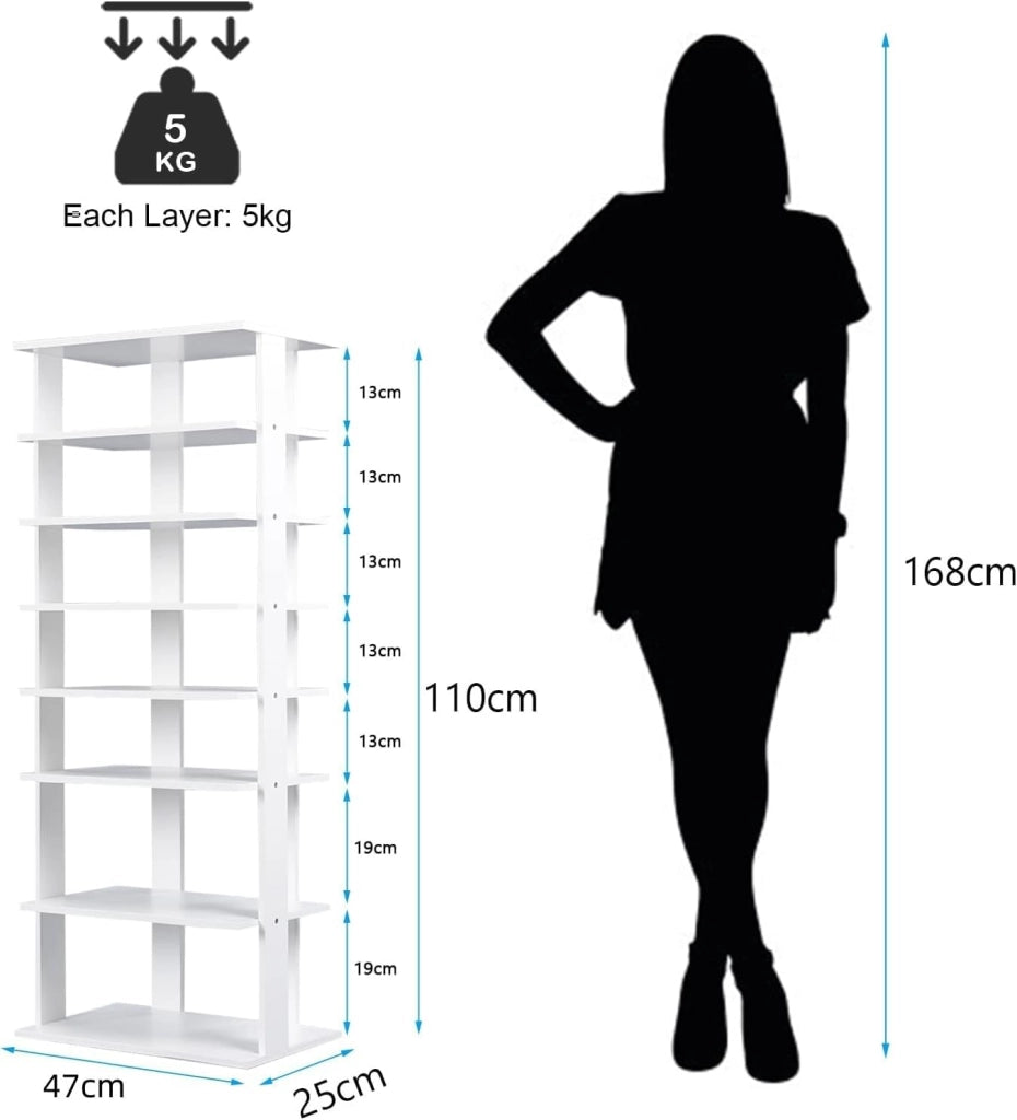 Scarpiera da Ingresso, Portascarpe a 7 Ripiani, Scaffale per 14 Scarpe, Stretto e Compatto per Salvaspazio, 45x25x110 cm (Bianco, L)
