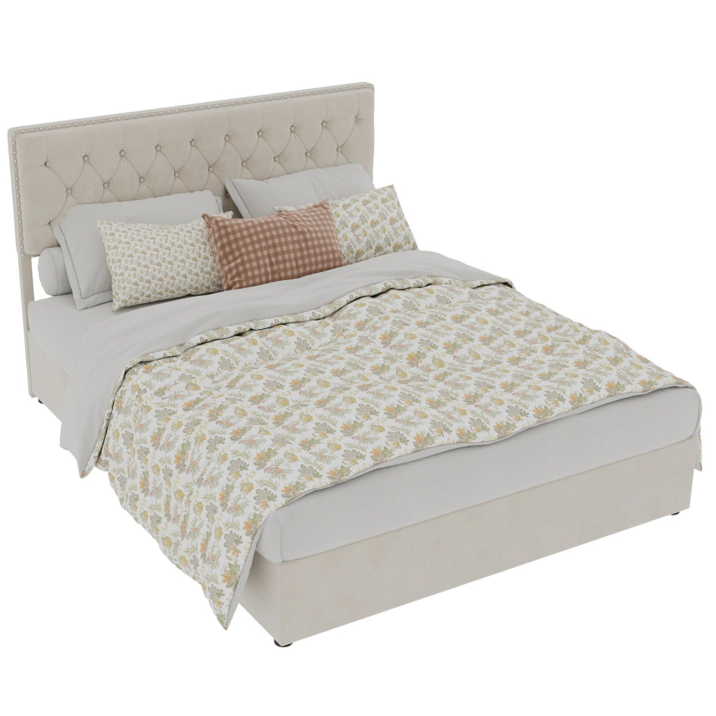 Letto Contenitore Imbottito ¨C MINIMAL ¨C Velluto Beige 140x200