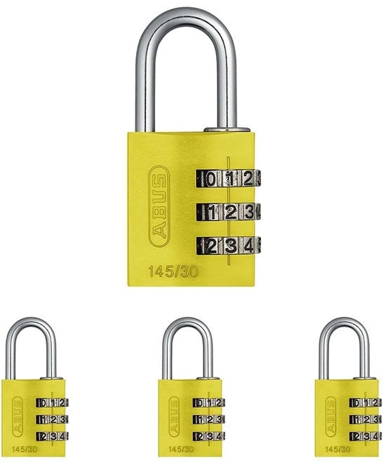 Cassafissa ABUS 145/30 Giallo - Cassafissa per valigia, cassafissa e altro - Cassafissa in alluminio - Cassafissa numerico regolabile individualmente - Nivel di sicurezza ABUS 3 (4 pezzi)