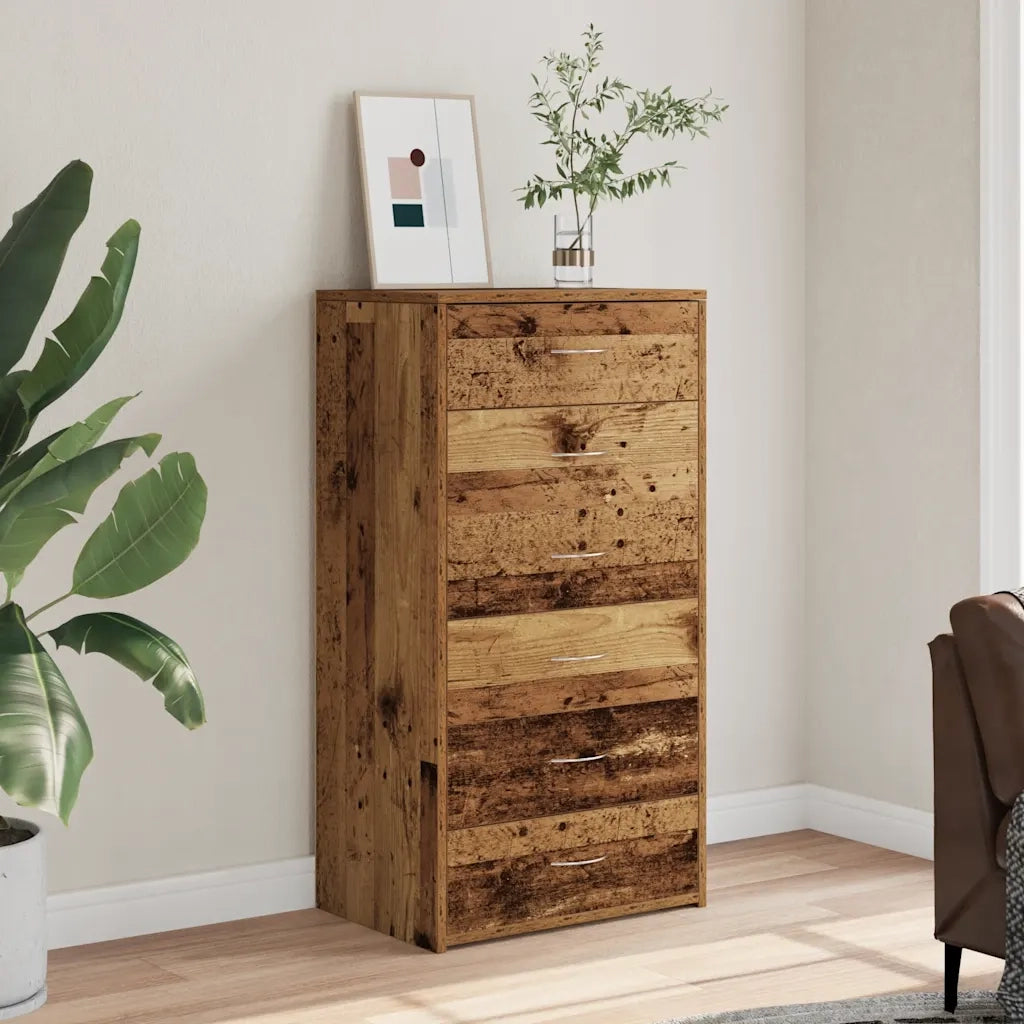 Credenza con 6 Cassetti Legno Antico 50x34x96 cm in Truciolato