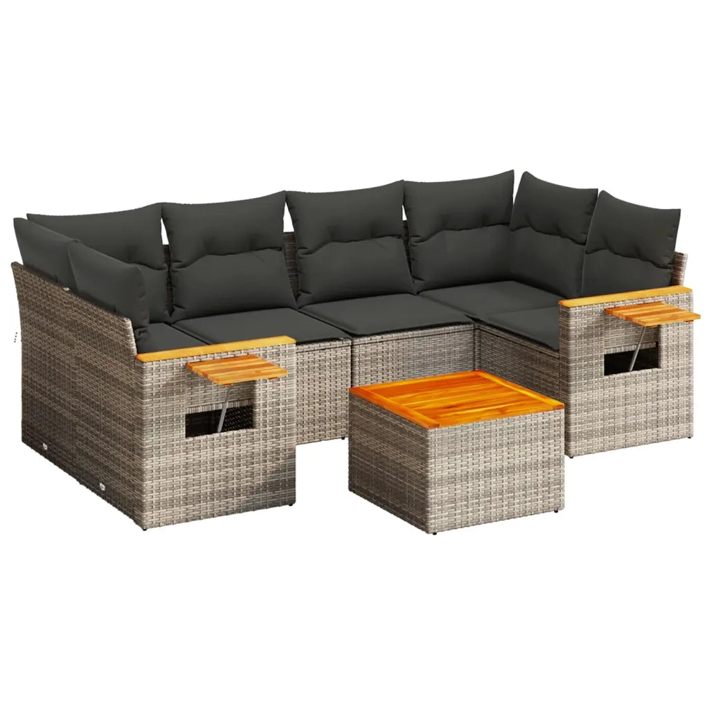 Set Divani da Giardino 7 pz con Cuscini Grigio in Polyrattan 3259043