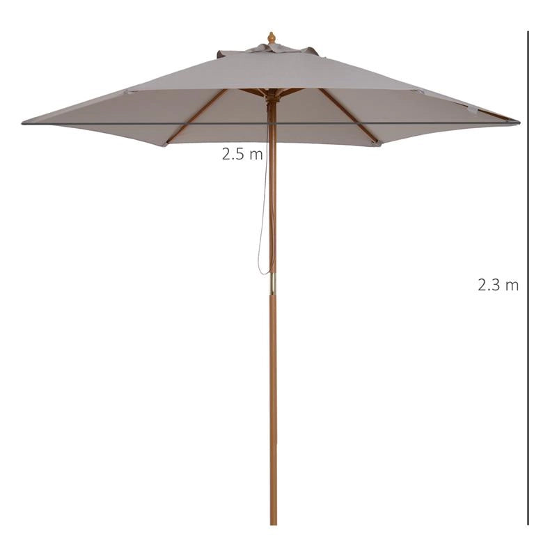 OMBRELLONE DA GIARDINO A 6 STECCHE IN LEGNO E TESSUTO POLIESTERE, 2.5X2.3M, GRIGIO