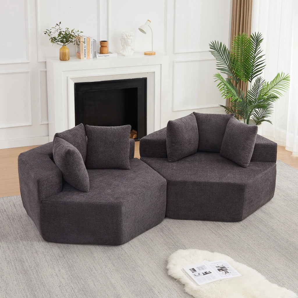 POLTRONA MODULARE ESAGONALE IN CHENILLE GRIGIO