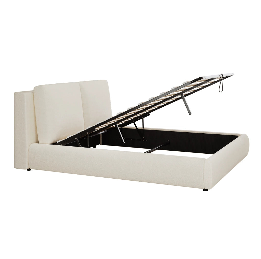 Letto matrimoniale imbottito 160x200 cm con contenitore e testiera in bouclé beige