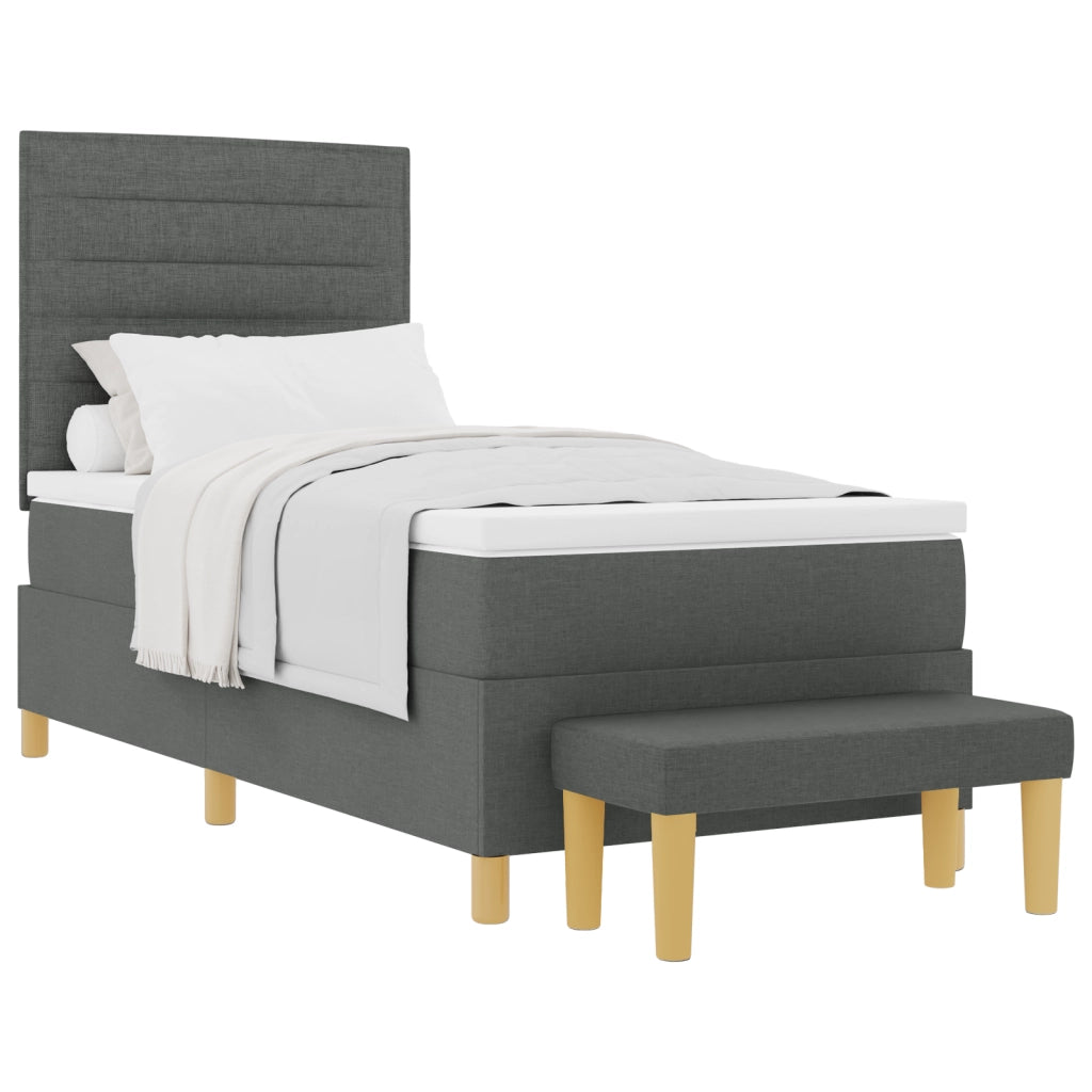 Letto Box Spring e Panchina Grigio Scuro 100x200 cm Tessuto