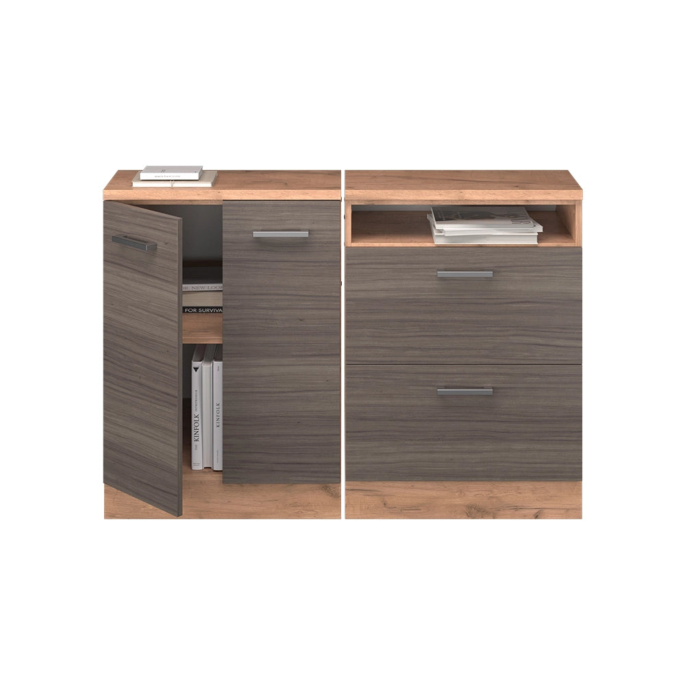 Set di mobili sottotetto Rion Grigio nobile/Rovere dorato 120 cm Set di 2 carcasse armadio profondità 60 cm Vicco