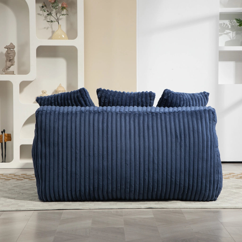 Méridienne Poltrona con 3 Cuscini, Design Ergonomico, in Velluto a Coste Blu Navy 125 × 155 × 63 cm