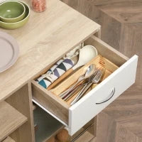 Carrello da Cucina Portavivande con Cassetto, Ripiani e Armadietto in Legno, Acciaio e Vetro, 65x39x80cm
