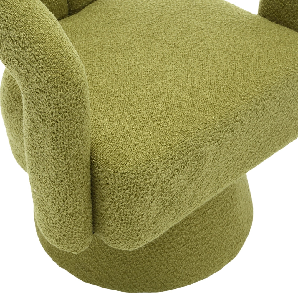 Poltrona girevole a 360° in bouclé verde oliva; 67 × 55 × 74 cm