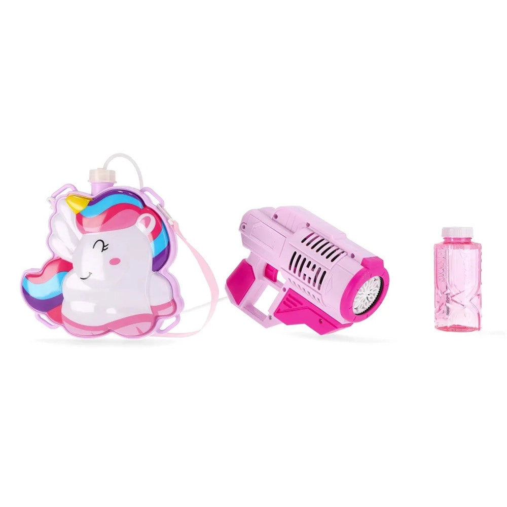 Trade Shop - Zainetto Con Pistola Sparabolle Sapone Bottiglia 150ml Unicorno Gioco Per Bambine 807663a -
