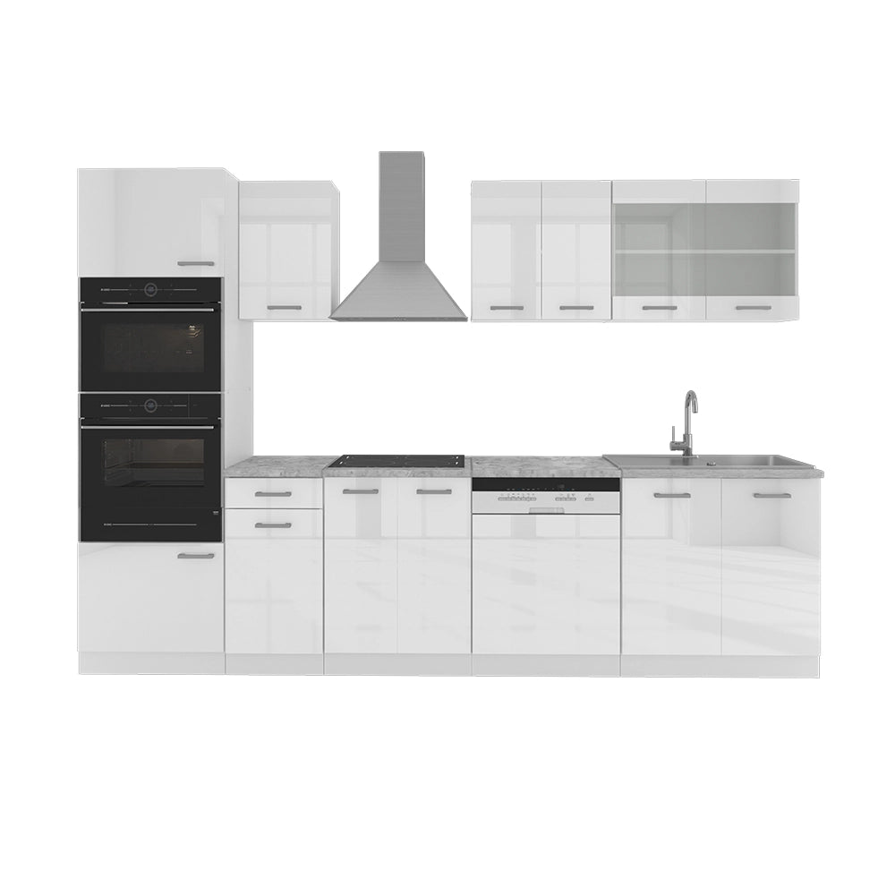 Vicco Cucina componibile Bianco 300 cm con armadio alto, senza piano di lavoro