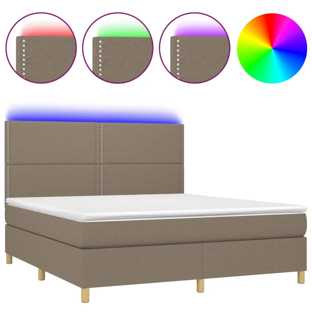 Letto a Molle con Materasso e LED Tortora 180x200 cm in Tessuto 3135377
