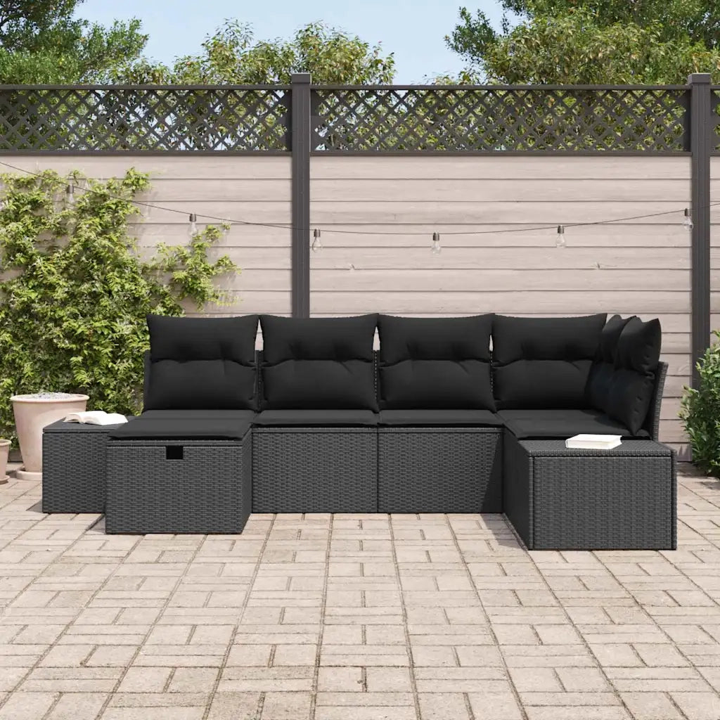 Set Divano da Giardino con cuscino 6 pcs Nero polyrattan