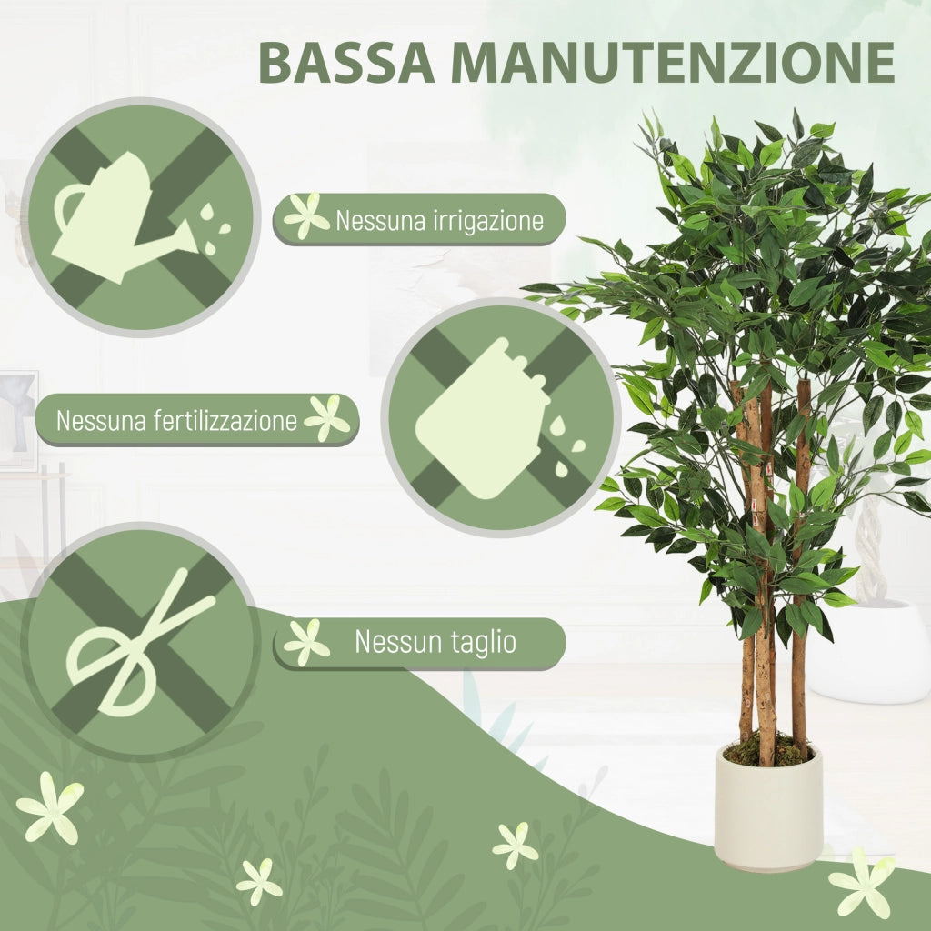 Pianta Artificiale Baniano in PEVA e Legno ¨C zephmum ¨C Verde, Vaso PP e Cemento, 55x55x120 cm
