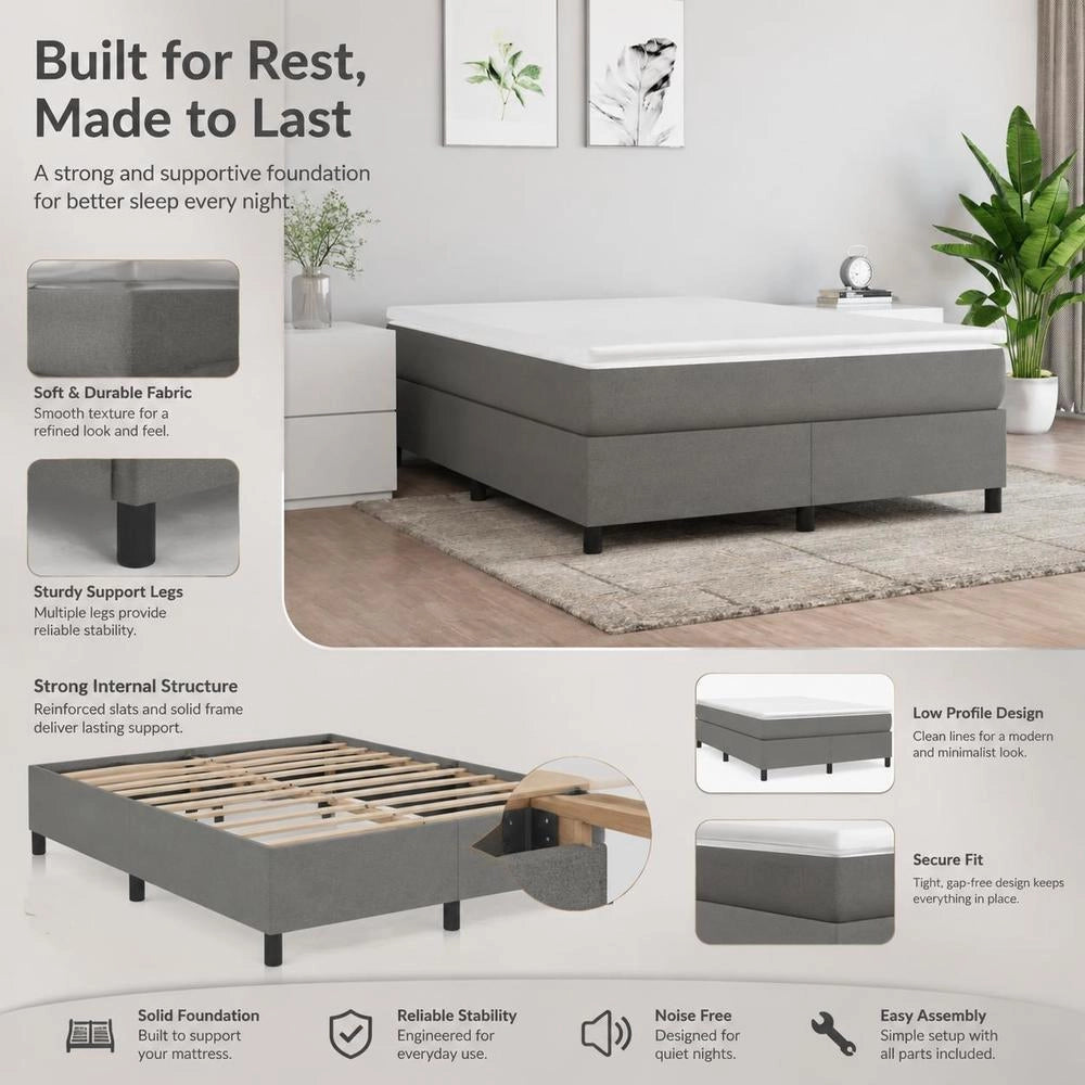 Box Spring Bed Frame, Dark Grey, 140x190 Cm, Fabric